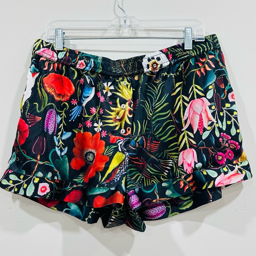 Anthropologie Black Floral High-Waist Shorts